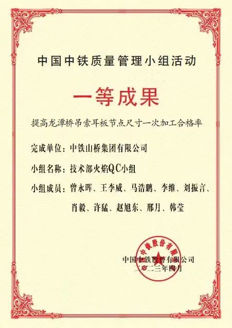 中铁山桥南通公司荣获中国中铁优秀QC成果一等奖(图1)