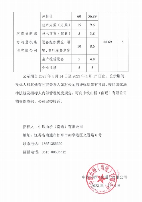 中铁山桥（南通）有限公司32/10t门式起重机采购招标结果公示(图3)